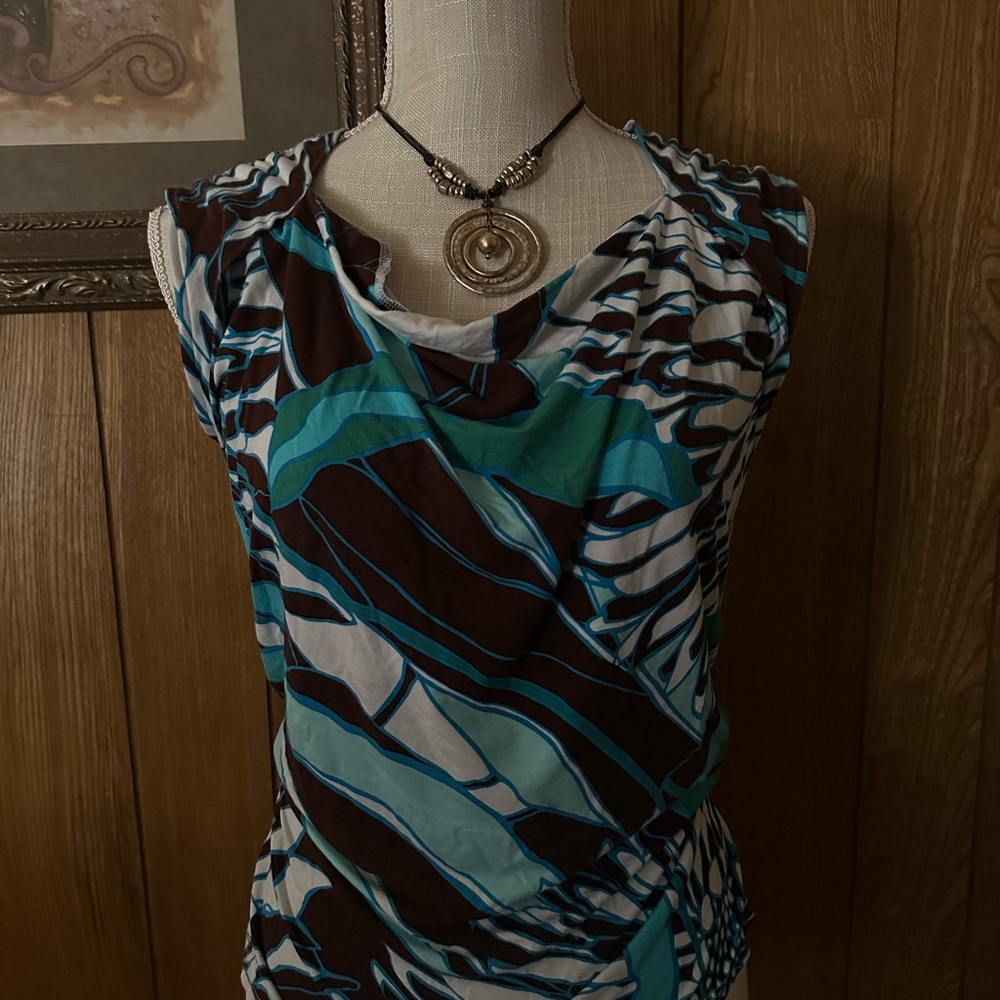 Blue and Brown Patterned Women's Top